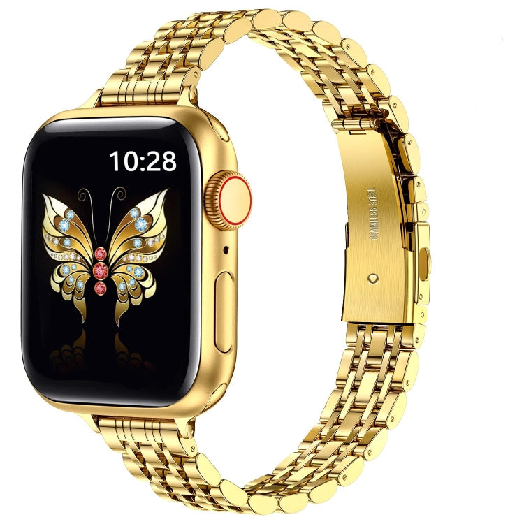 For Apple Watch Series 6 40mm Slim Seven Bead Slingshot Buckle Metal Watch Band(Gold) - Watch Bands by PMC Jewellery | Online Shopping South Africa | PMC Jewellery