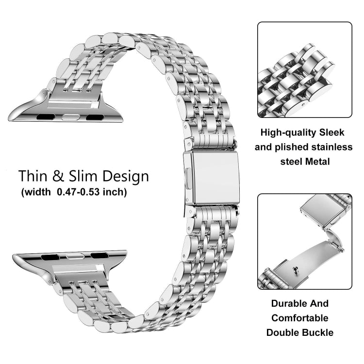 For Apple Watch Series 4 40mm Slim Seven Bead Slingshot Buckle Metal Watch Band(Silver) - Watch Bands by PMC Jewellery | Online Shopping South Africa | PMC Jewellery