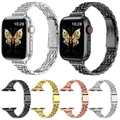 For Apple Watch SE 44mm Slim Seven Bead Slingshot Buckle Metal Watch Band(Silver) - Watch Bands by PMC Jewellery | Online Shopping South Africa | PMC Jewellery