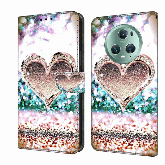 For Honor Magic5 Pro Crystal 3D Shockproof Protective Leather Phone Case(Pink Diamond Heart) - Honor Cases by PMC Jewellery | Online Shopping South Africa | PMC Jewellery | Buy Now Pay Later Mobicred