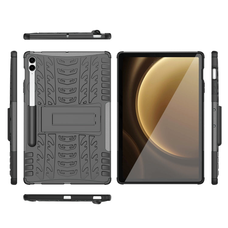 For Samsung Galaxy Tab S9 FE+ Tire Texture TPU + PC Tablet Case with Holder(Black) - Galaxy Tab S9 FE+ by PMC Jewellery | Online Shopping South Africa | PMC Jewellery | Buy Now Pay Later Mobicred