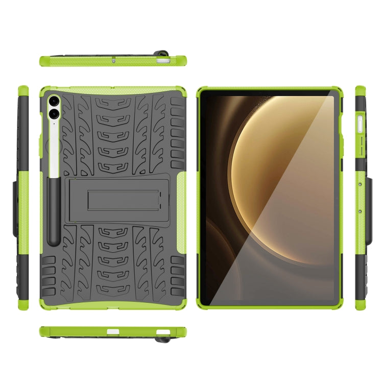 For Samsung Galaxy Tab S9 FE+ Tire Texture TPU + PC Tablet Case with Holder(Green) - Galaxy Tab S9 FE+ by PMC Jewellery | Online Shopping South Africa | PMC Jewellery | Buy Now Pay Later Mobicred