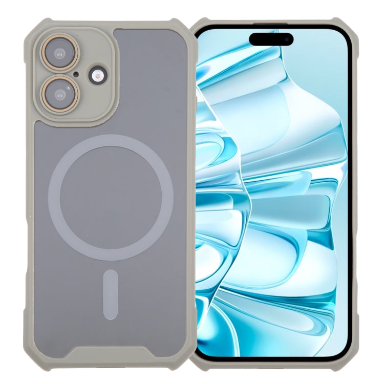 For iPhone 16 Plus Colorful Two-Color Lens Film MagSafe Magnetic Horn Acrylic+TPU Case(Grey) - iPhone 16 Plus Cases by PMC Jewellery | Online Shopping South Africa | PMC Jewellery | Buy Now Pay Later Mobicred