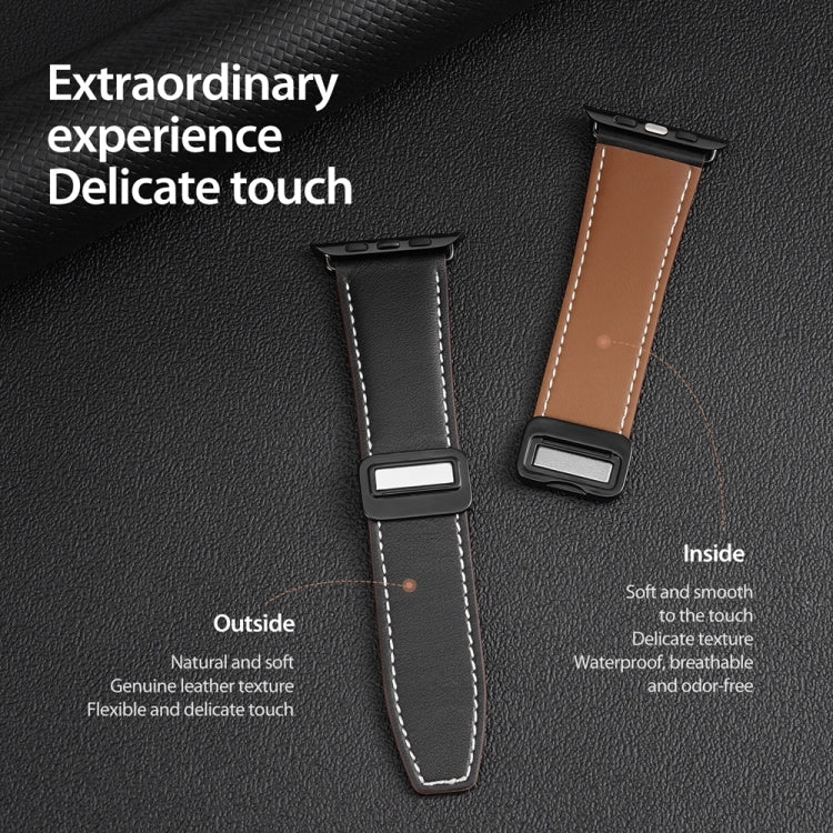 For Apple Watch SE 2023 40mm DUX DUCIS YA Series Magnetic Buckle Genuine Leather Watch Band(Black) - Watch Bands by DUX DUCIS | Online Shopping South Africa | PMC Jewellery | Buy Now Pay Later Mobicred