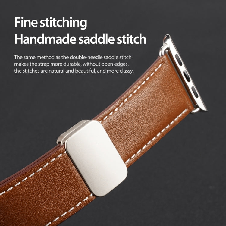 For Apple Watch SE 2023 40mm DUX DUCIS YA Series Magnetic Buckle Genuine Leather Watch Band(Brown) - Watch Bands by DUX DUCIS | Online Shopping South Africa | PMC Jewellery | Buy Now Pay Later Mobicred