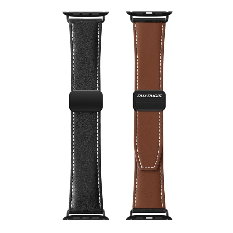 For Apple Watch Series 9 41mm DUX DUCIS YA Series Magnetic Buckle Genuine Leather Watch Band(Black) - Watch Bands by DUX DUCIS | Online Shopping South Africa | PMC Jewellery | Buy Now Pay Later Mobicred