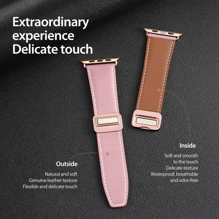 For Apple Watch Ultra 49mm DUX DUCIS YA Series Magnetic Buckle Genuine Leather Watch Band(Pink) - Watch Bands by DUX DUCIS | Online Shopping South Africa | PMC Jewellery | Buy Now Pay Later Mobicred