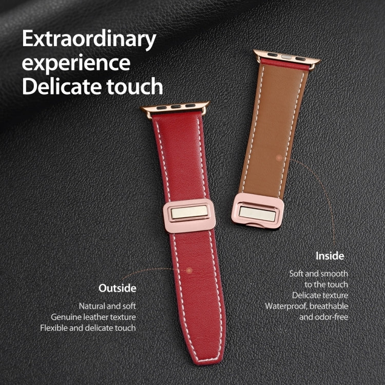 For Apple Watch Series 8 41mm DUX DUCIS YA Series Magnetic Buckle Genuine Leather Watch Band(Red) - Watch Bands by DUX DUCIS | Online Shopping South Africa | PMC Jewellery | Buy Now Pay Later Mobicred