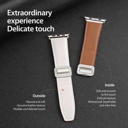 For Apple Watch Series 8 45mm DUX DUCIS YA Series Magnetic Buckle Genuine Leather Watch Band(White) - Watch Bands by DUX DUCIS | Online Shopping South Africa | PMC Jewellery | Buy Now Pay Later Mobicred