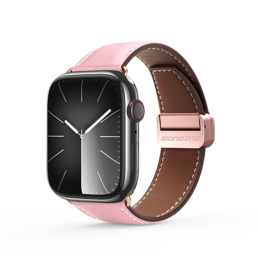 For Apple Watch SE 2022 40mm DUX DUCIS YA Series Magnetic Buckle Genuine Leather Watch Band(Pink) - Watch Bands by DUX DUCIS | Online Shopping South Africa | PMC Jewellery | Buy Now Pay Later Mobicred