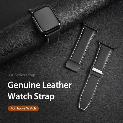 For Apple Watch SE 2022 44mm DUX DUCIS YA Series Magnetic Buckle Genuine Leather Watch Band(Black) - Watch Bands by DUX DUCIS | Online Shopping South Africa | PMC Jewellery | Buy Now Pay Later Mobicred