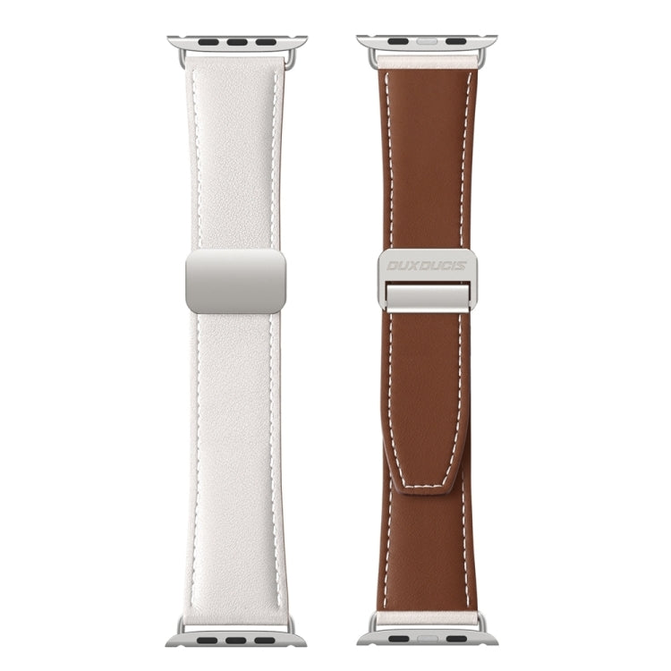 For Apple Watch Series 7 41mm DUX DUCIS YA Series Magnetic Buckle Genuine Leather Watch Band(White) - Watch Bands by DUX DUCIS | Online Shopping South Africa | PMC Jewellery | Buy Now Pay Later Mobicred