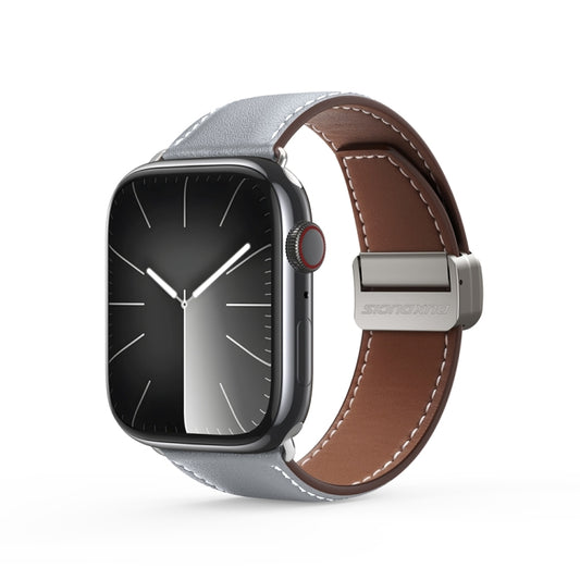 For Apple Watch Series 7 45mm DUX DUCIS YA Series Magnetic Buckle Genuine Leather Watch Band(Grey) - Watch Bands by DUX DUCIS | Online Shopping South Africa | PMC Jewellery | Buy Now Pay Later Mobicred