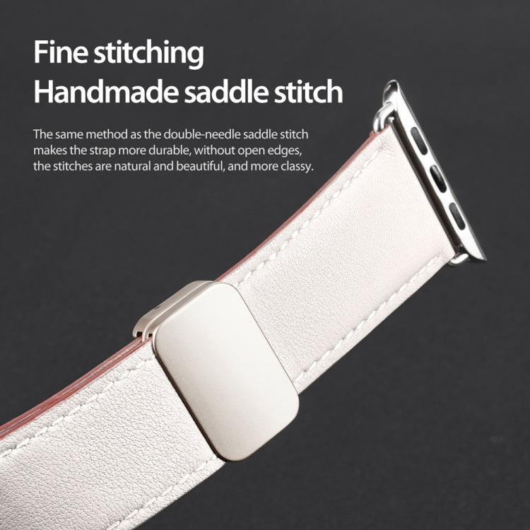 For Apple Watch Series 7 45mm DUX DUCIS YA Series Magnetic Buckle Genuine Leather Watch Band(White) - Watch Bands by DUX DUCIS | Online Shopping South Africa | PMC Jewellery | Buy Now Pay Later Mobicred