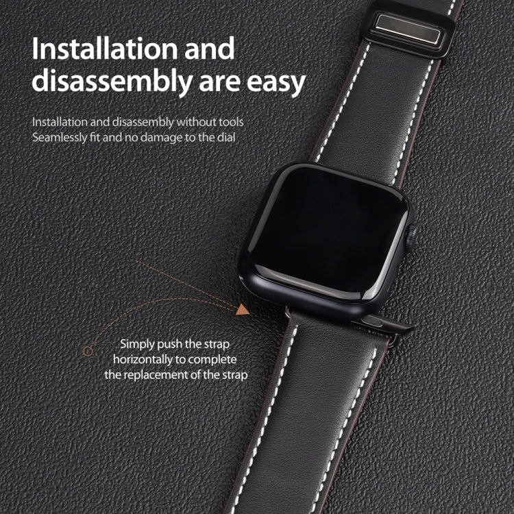 For Apple Watch SE 44mm DUX DUCIS YA Series Magnetic Buckle Genuine Leather Watch Band(Black) - Watch Bands by DUX DUCIS | Online Shopping South Africa | PMC Jewellery | Buy Now Pay Later Mobicred