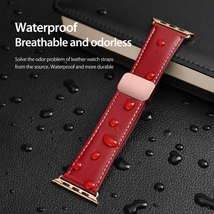 For Apple Watch Series 4 44mm DUX DUCIS YA Series Magnetic Buckle Genuine Leather Watch Band(Red) - Watch Bands by DUX DUCIS | Online Shopping South Africa | PMC Jewellery | Buy Now Pay Later Mobicred