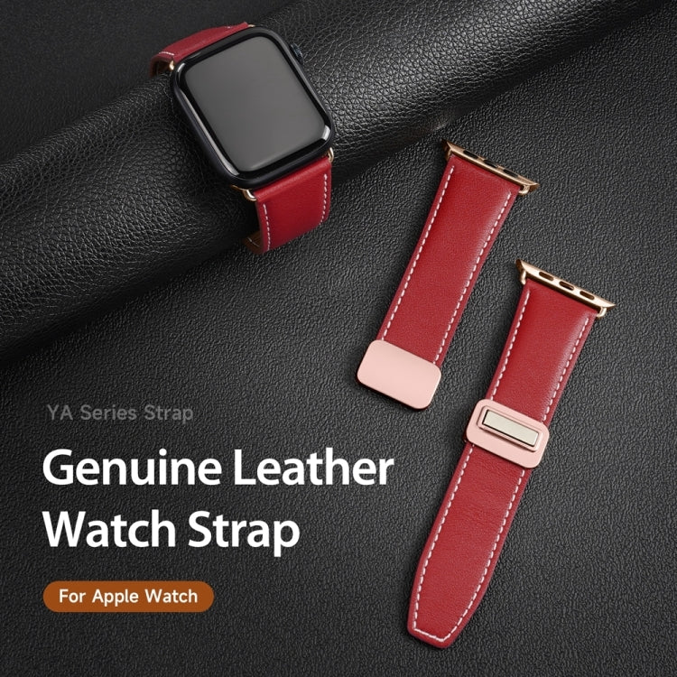 For Apple Watch Series 2 38mm DUX DUCIS YA Series Magnetic Buckle Genuine Leather Watch Band(Red) - Watch Bands by DUX DUCIS | Online Shopping South Africa | PMC Jewellery | Buy Now Pay Later Mobicred