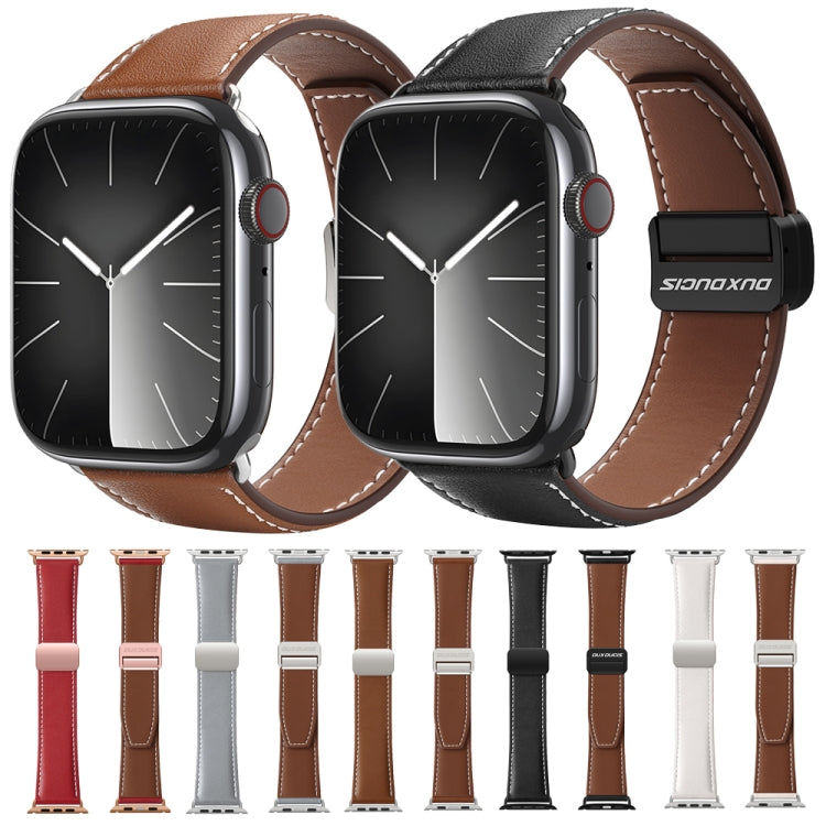 For Apple Watch Series 7 41mm DUX DUCIS YA Series Magnetic Buckle Genuine Leather Watch Band(Red) - Watch Bands by DUX DUCIS | Online Shopping South Africa | PMC Jewellery | Buy Now Pay Later Mobicred