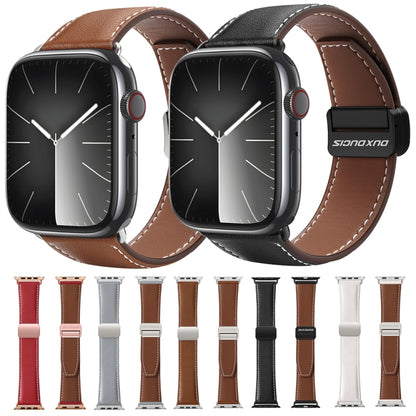 For Apple Watch Series 8 45mm DUX DUCIS YA Series Magnetic Buckle Genuine Leather Watch Band(Red) - Watch Bands by DUX DUCIS | Online Shopping South Africa | PMC Jewellery | Buy Now Pay Later Mobicred