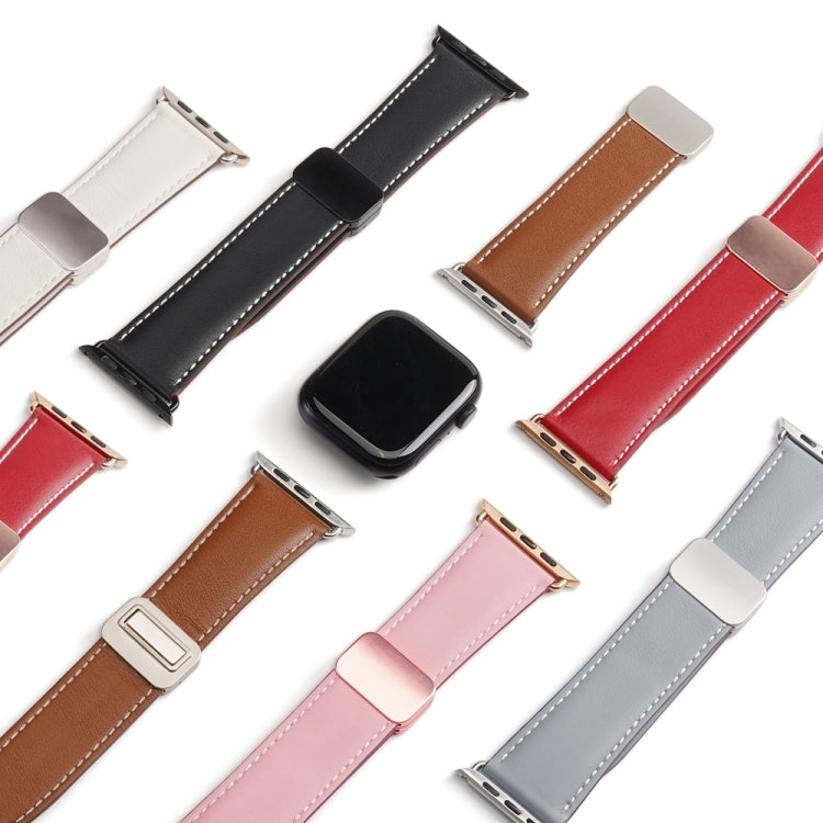 For Apple Watch 38mm DUX DUCIS YA Series Magnetic Buckle Genuine Leather Watch Band(Pink) - Watch Bands by DUX DUCIS | Online Shopping South Africa | PMC Jewellery | Buy Now Pay Later Mobicred