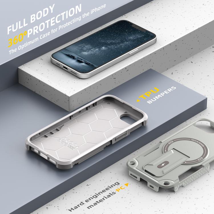 For iPhone 16e Armor Magsafe Holder PC Hybrid TPU Phone Case(Grey) - iPhone 16e Cases by PMC TechLife | Online Shopping South Africa | PMC TechLife | Buy Now Pay Later Mobicred