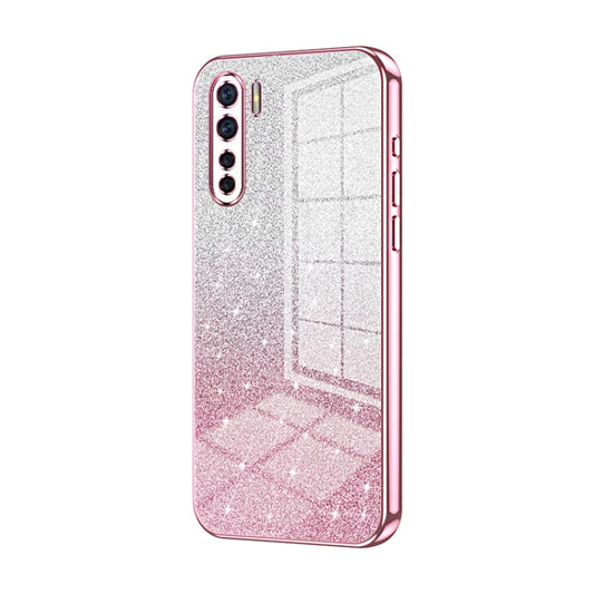 For OPPO A91 Gradient Glitter Powder Electroplated Phone Case(Pink) - OPPO Cases by PMC Jewellery | Online Shopping South Africa | PMC Jewellery | Buy Now Pay Later Mobicred