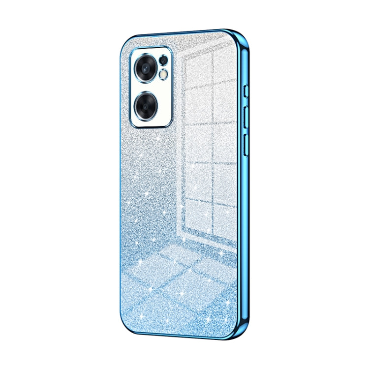 For OPPO Reno7 SE Gradient Glitter Powder Electroplated Phone Case(Blue) - OPPO Cases by PMC Jewellery | Online Shopping South Africa | PMC Jewellery | Buy Now Pay Later Mobicred