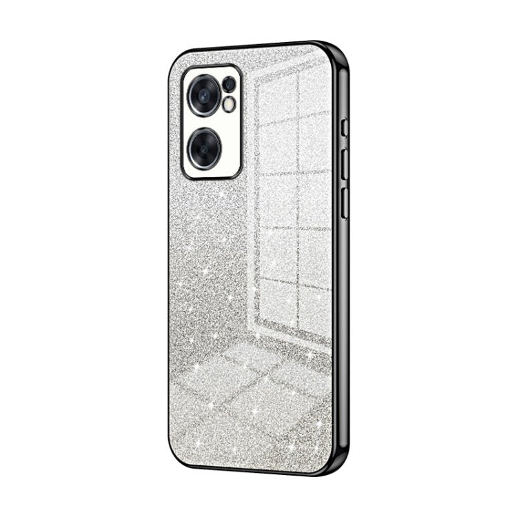 For OPPO Reno7 SE Gradient Glitter Powder Electroplated Phone Case(Black) - OPPO Cases by PMC Jewellery | Online Shopping South Africa | PMC Jewellery | Buy Now Pay Later Mobicred