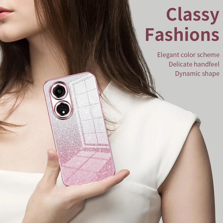 For OPPO Reno10 Pro+ Gradient Glitter Powder Electroplated Phone Case(Transparent) - OPPO Cases by PMC Jewellery | Online Shopping South Africa | PMC Jewellery | Buy Now Pay Later Mobicred