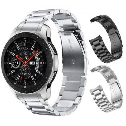 For Huawei Watch GT 4 46mm Three Strains Curved Flat Buckle Stainless Steel Watch Band(Black) - Watch Bands by PMC Jewellery | Online Shopping South Africa | PMC Jewellery