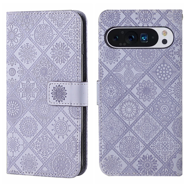 For Google Pixel 9 Pro XL Ethnic Style Embossed Pattern Leather Phone Case(Purple) - Google Cases by PMC TechLife | Online Shopping South Africa | PMC TechLife | Buy Now Pay Later Mobicred