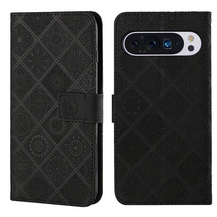 For Google Pixel 9 / 9 Pro Ethnic Style Embossed Pattern Leather Phone Case(Black) - Google Cases by PMC Jewellery | Online Shopping South Africa | PMC Jewellery | Buy Now Pay Later Mobicred