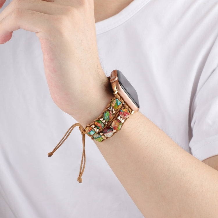 For Apple Watch SE 2023 44mm Hexagonal Stones Drawstring Chain Watch Band(Colorful) - Watch Bands by PMC TechLife | Online Shopping South Africa | PMC TechLife