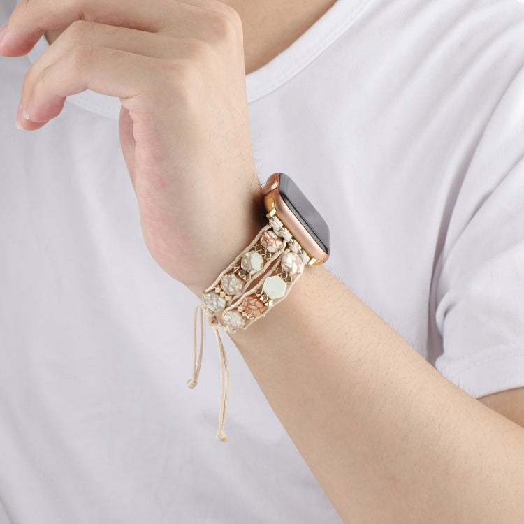For Apple Watch SE 2023 40mm Hexagonal Stones Drawstring Chain Watch Band(Beige) - Watch Bands by PMC TechLife | Online Shopping South Africa | PMC TechLife