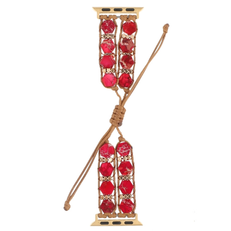 For Apple Watch SE 2023 40mm Hexagonal Stones Drawstring Chain Watch Band(Red) - Watch Bands by PMC Jewellery | Online Shopping South Africa | PMC Jewellery