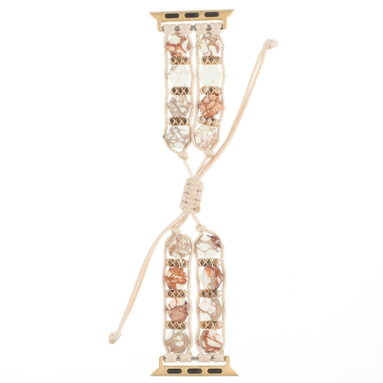 For Apple Watch Series 9 41mm Hexagonal Stones Drawstring Chain Watch Band(Beige) - Watch Bands by PMC TechLife | Online Shopping South Africa | PMC TechLife
