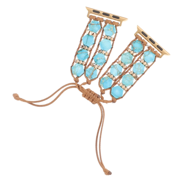For Apple Watch SE 2022 40mm Hexagonal Stones Drawstring Chain Watch Band(Blue) - Watch Bands by PMC TechLife | Online Shopping South Africa | PMC TechLife