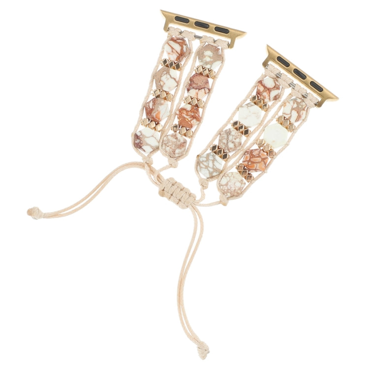 For Apple Watch Series 6 40mm Hexagonal Stones Drawstring Chain Watch Band(Beige) - Watch Bands by PMC TechLife | Online Shopping South Africa | PMC TechLife