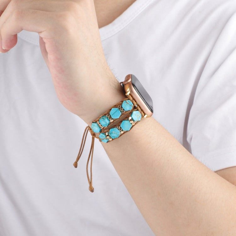 For Apple Watch Series 6 40mm Hexagonal Stones Drawstring Chain Watch Band(Blue) - Watch Bands by PMC TechLife | Online Shopping South Africa | PMC TechLife | Buy Now Pay Later Mobicred
