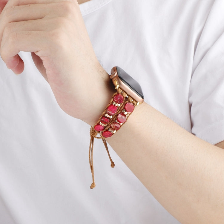 For Apple Watch Series 3 42mm Hexagonal Stones Drawstring Chain Watch Band(Red) - free shipping - PMC TechLife - Order now!