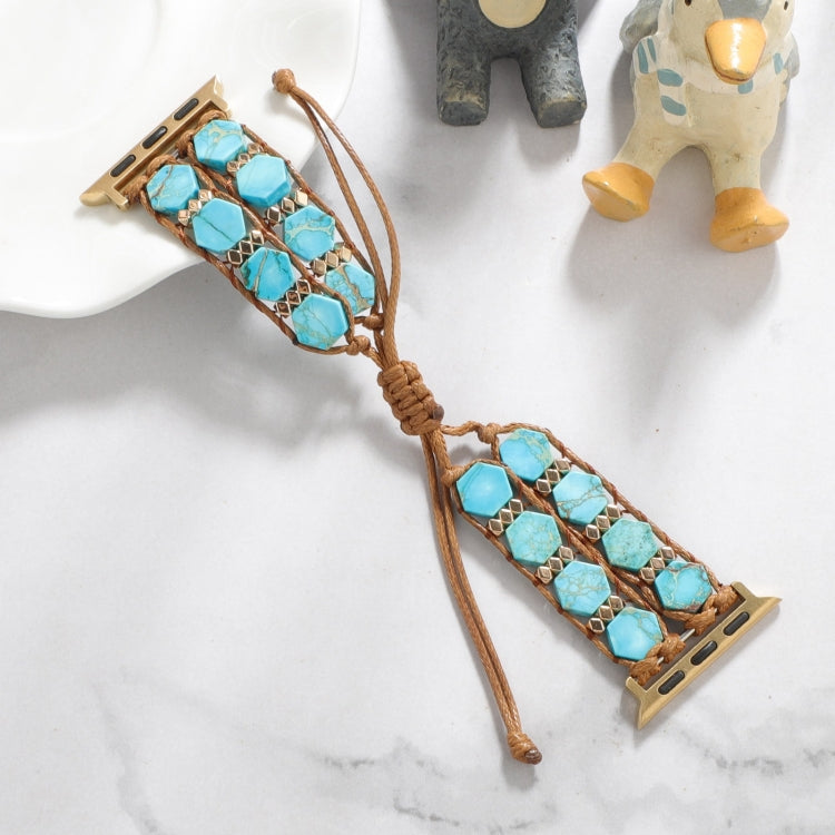 For Apple Watch Series 2 42mm Hexagonal Stones Drawstring Chain Watch Band(Blue) - Watch Bands by PMC TechLife | Online Shopping South Africa | PMC TechLife