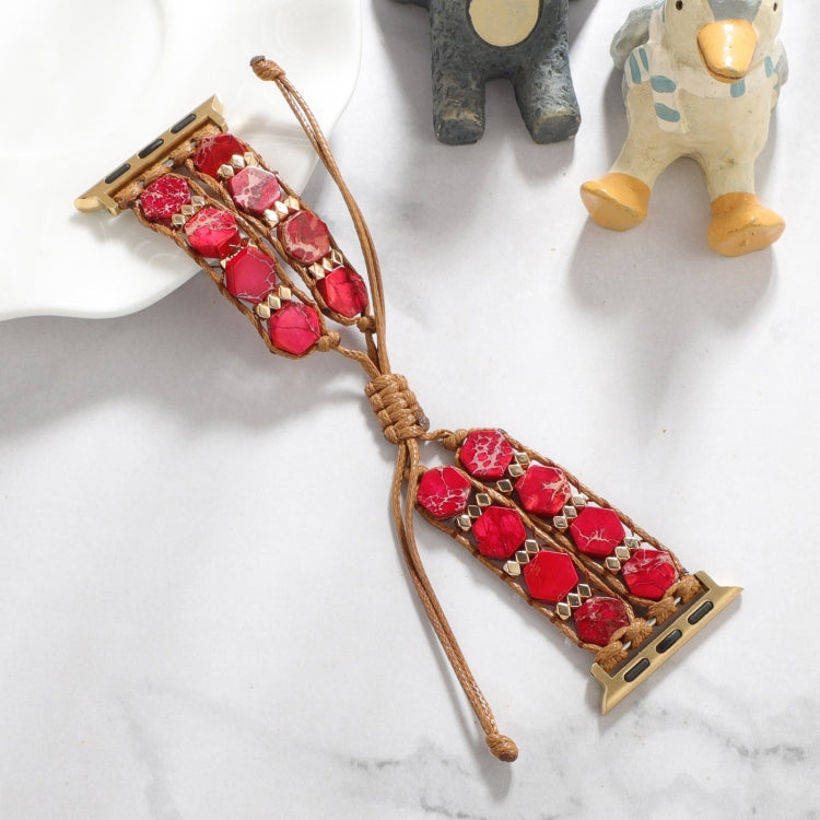 For Apple Watch 38mm Hexagonal Stones Drawstring Chain Watch Band(Red) - Watch Bands by PMC TechLife | Online Shopping South Africa | PMC TechLife