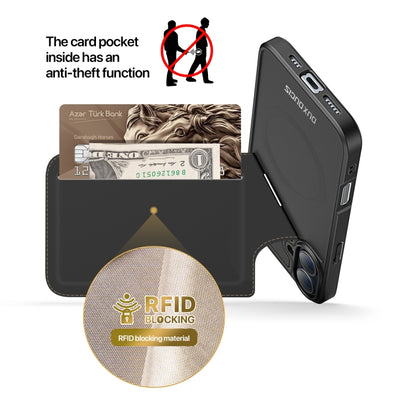 For iPhone 16 DUX DUCIS Rafi II Series MagSafe Magnetic Holder RFID Phone Case(Black) - iPhone 16 Cases by DUX DUCIS | Online Shopping South Africa | PMC Jewellery | Buy Now Pay Later Mobicred