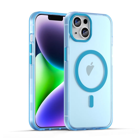 For iPhone 14 Plus MagSafe Frosted Translucent TPU + PC Full Coverage Phone Case(Blue) - iPhone 14 Plus Cases by PMC Jewellery | Online Shopping South Africa | PMC Jewellery