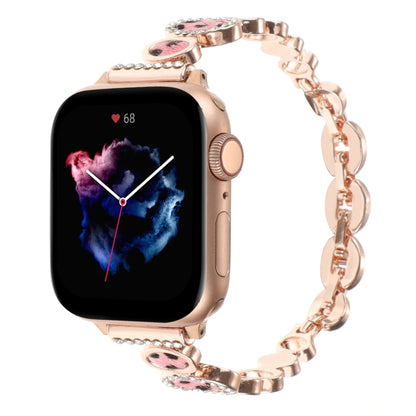 For Apple Watch Series 7 41mm Leopard Rhinestones Metal Chain Watch Band(Rose Gold) - Watch Bands by PMC Jewellery | Online Shopping South Africa | PMC Jewellery