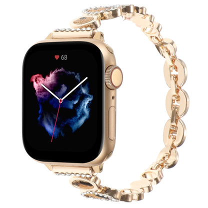 For Apple Watch Series 7 45mm Leopard Rhinestones Metal Chain Watch Band(Gold) - Watch Bands by PMC Jewellery | Online Shopping South Africa | PMC Jewellery