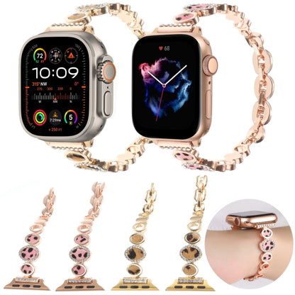 For Apple Watch 38mm Leopard Rhinestones Metal Chain Watch Band(Rose Gold) - Watch Bands by PMC Jewellery | Online Shopping South Africa | PMC Jewellery