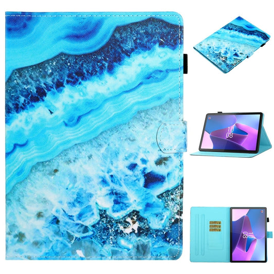 For Lenovo Tab P12 2023 / TB370FU Coloured Drawing Stitching Smart Leather Tablet Case(Blue Marble) - Lenovo by PMC Jewellery | Online Shopping South Africa | PMC Jewellery | Buy Now Pay Later Mobicred