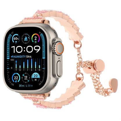 For Apple Watch Ultra 2 49mm Shell Beads Chain Bracelet Metal Watch Band(Pink White Rose Gold) - Watch Bands by PMC Jewellery | Online Shopping South Africa | PMC Jewellery