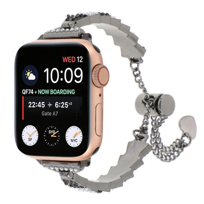 For Apple Watch Series 8 41mm Shell Beads Chain Bracelet Metal Watch Band(Black White) - Watch Bands by PMC Jewellery | Online Shopping South Africa | PMC Jewellery